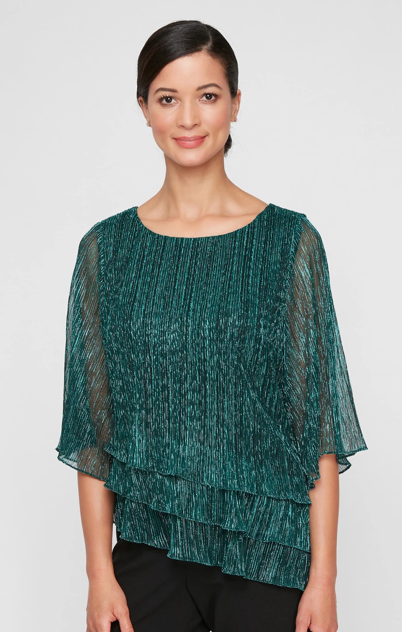 3/4 Sleeve Blouse with Asymmetric Triple Tier Hem