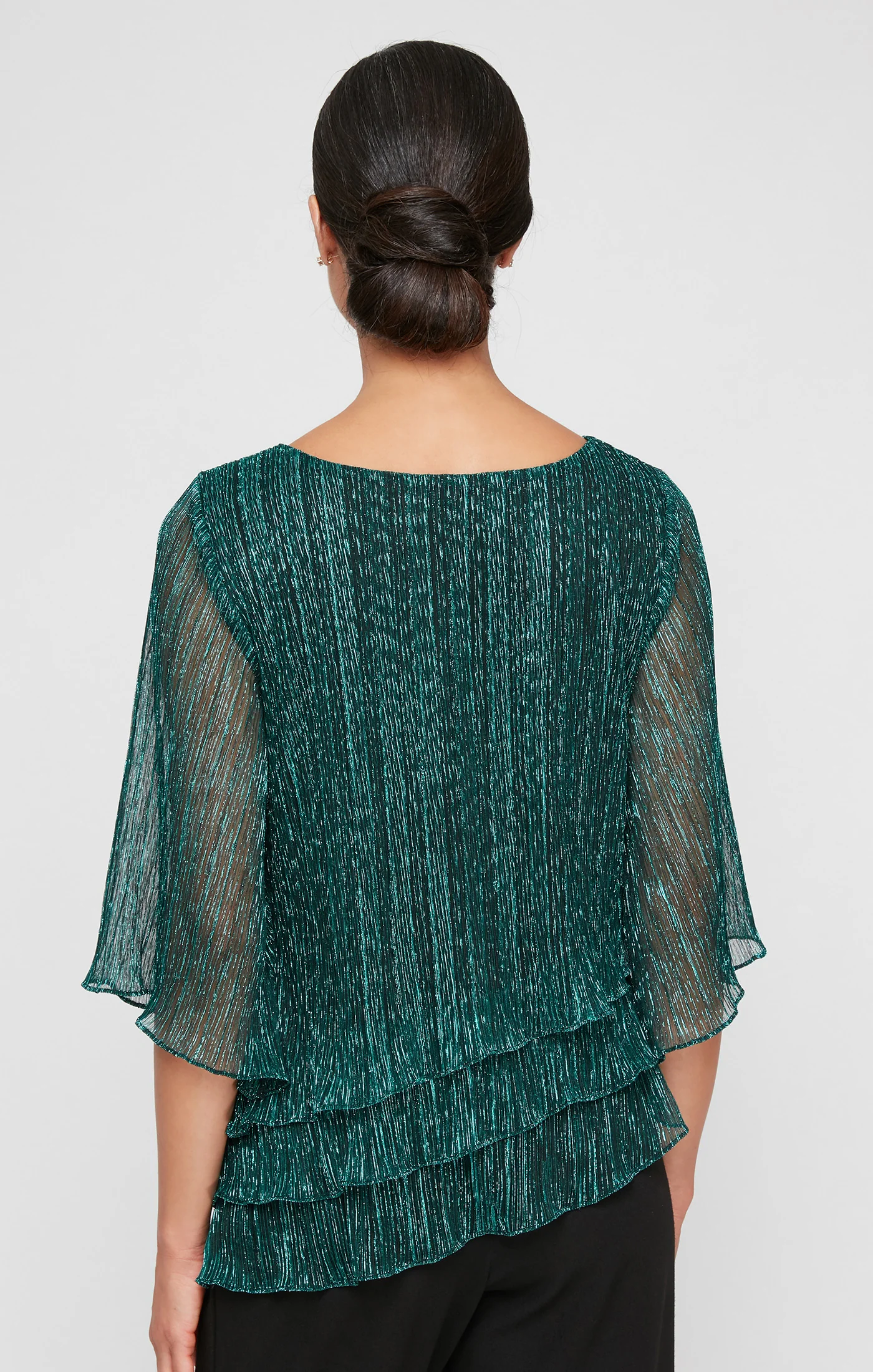 3/4 Sleeve Blouse with Asymmetric Triple Tier Hem - Image 2