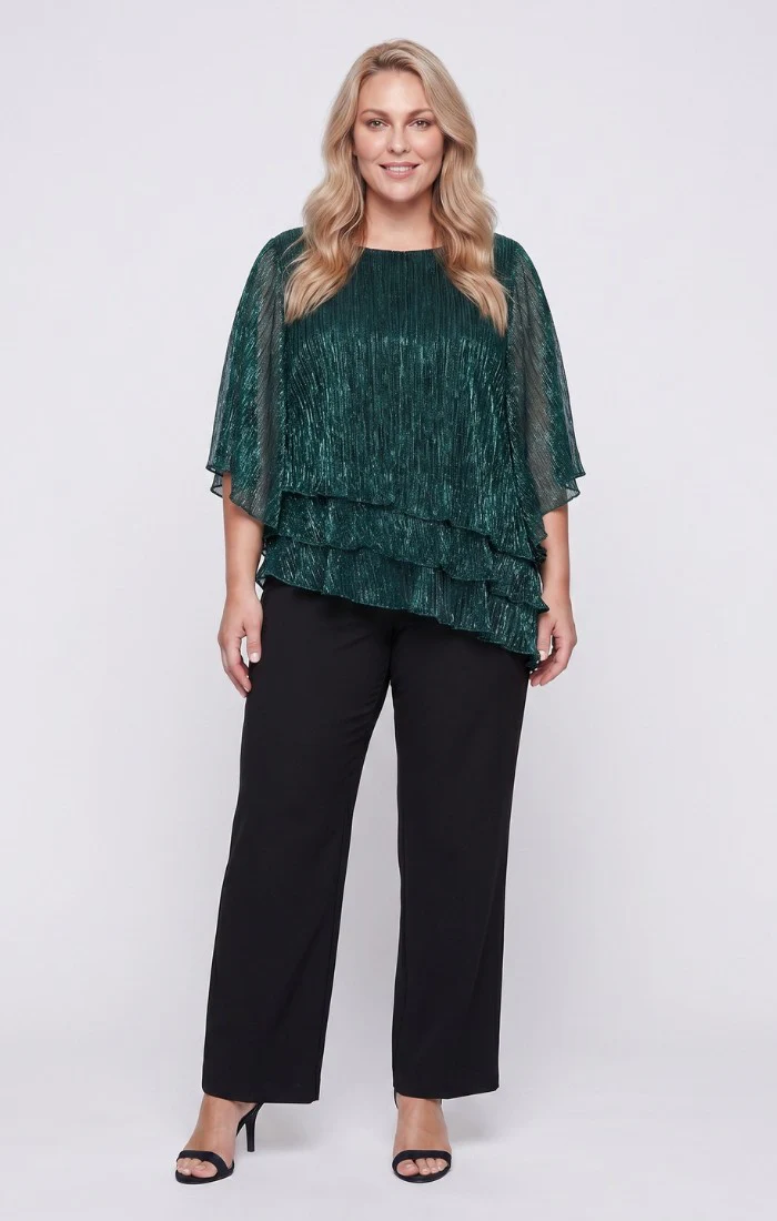 Plus 3/4 Sleeve Blouse with Asymmetric Triple Tier Hem