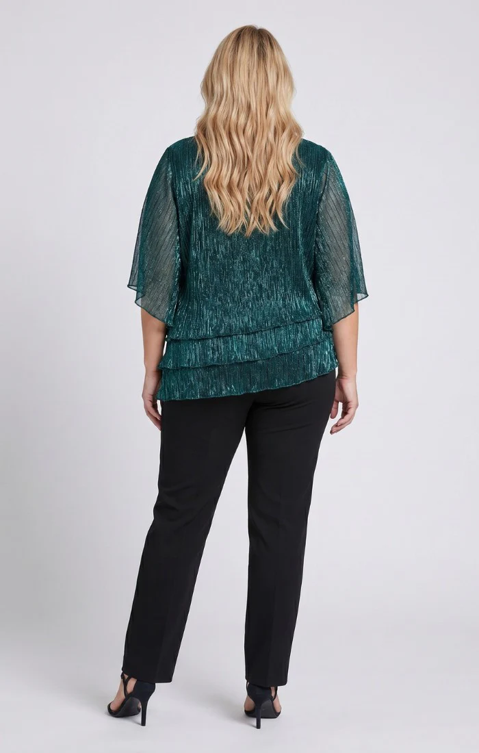 Plus 3/4 Sleeve Blouse with Asymmetric Triple Tier Hem - Image 2