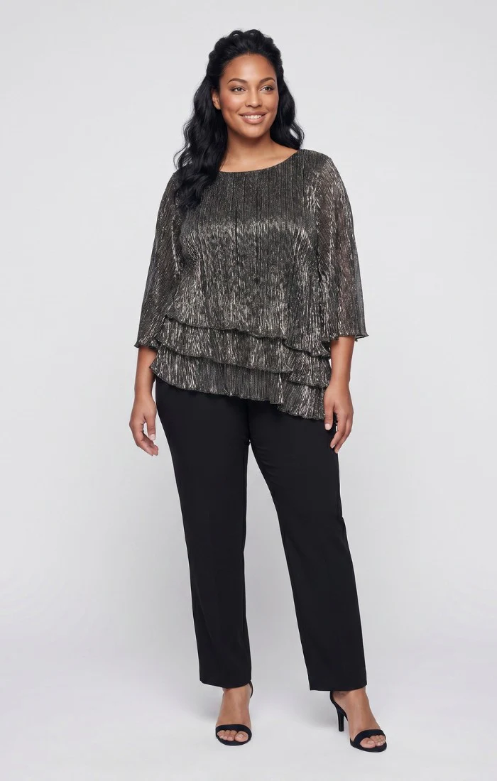 Plus 3/4 Sleeve Blouse with Asymmetric Triple Tier Hem - Image 3