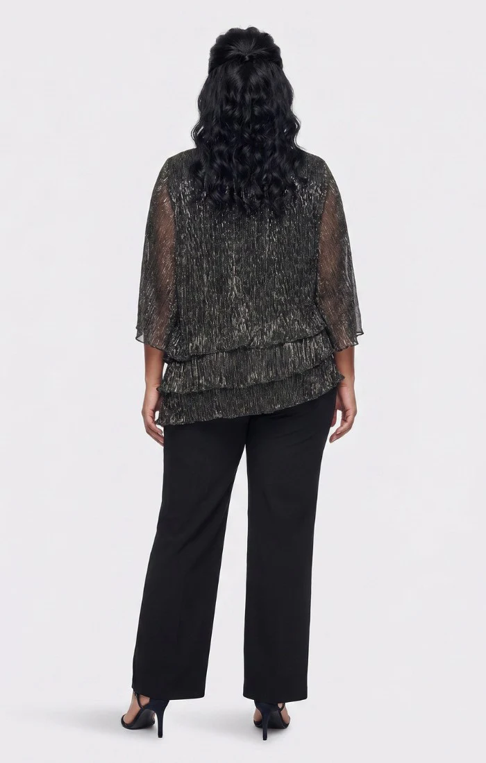 Plus 3/4 Sleeve Blouse with Asymmetric Triple Tier Hem - Image 4