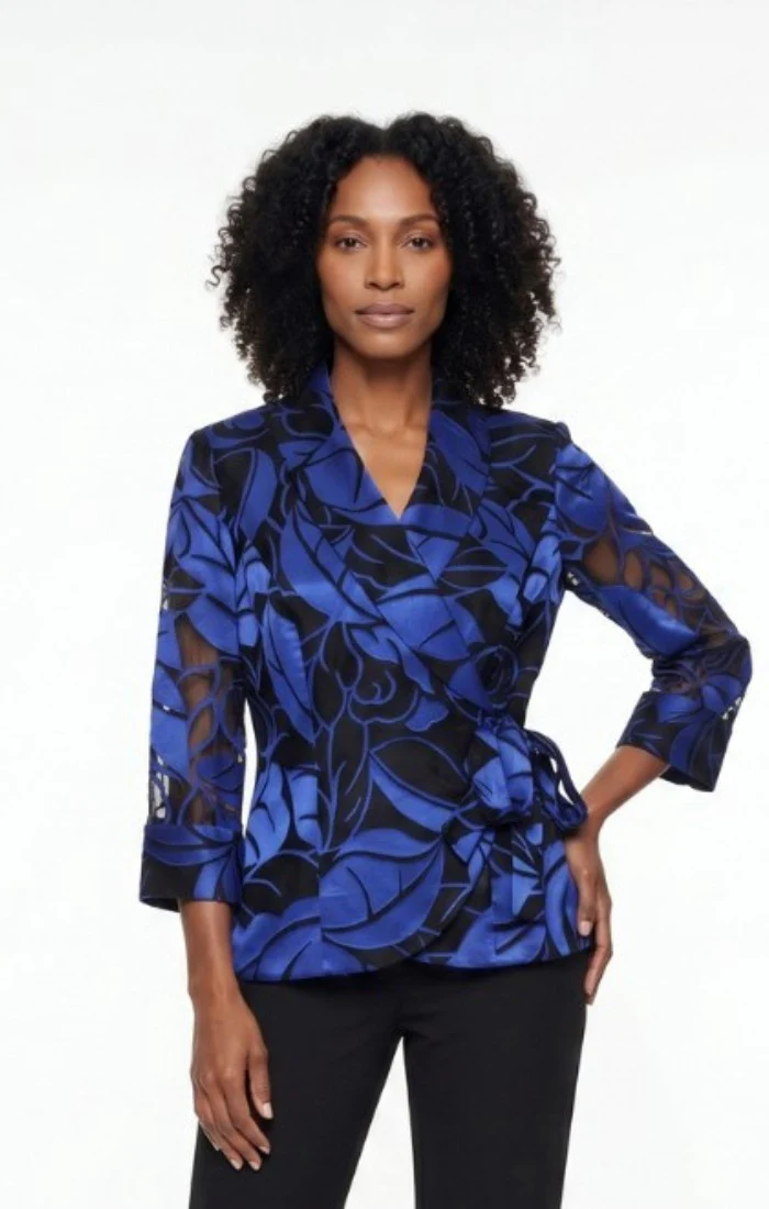 3/4 Sleeve Chiffon Burnout Side Closure Blouse