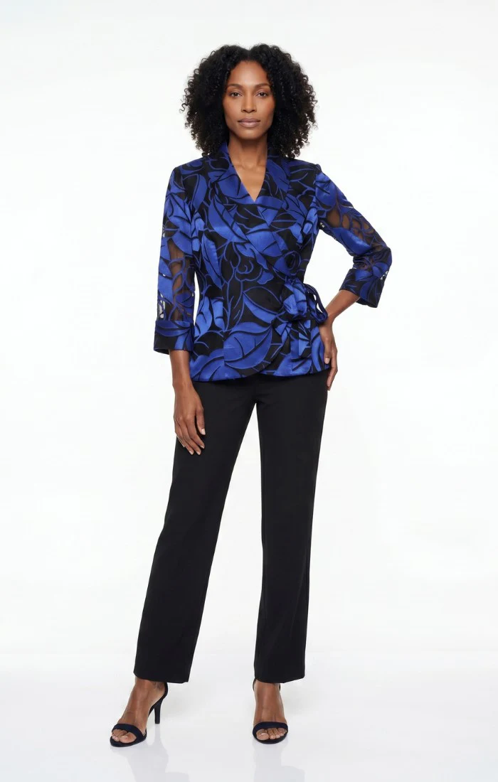 3/4 Sleeve Chiffon Burnout Side Closure Blouse - Image 2