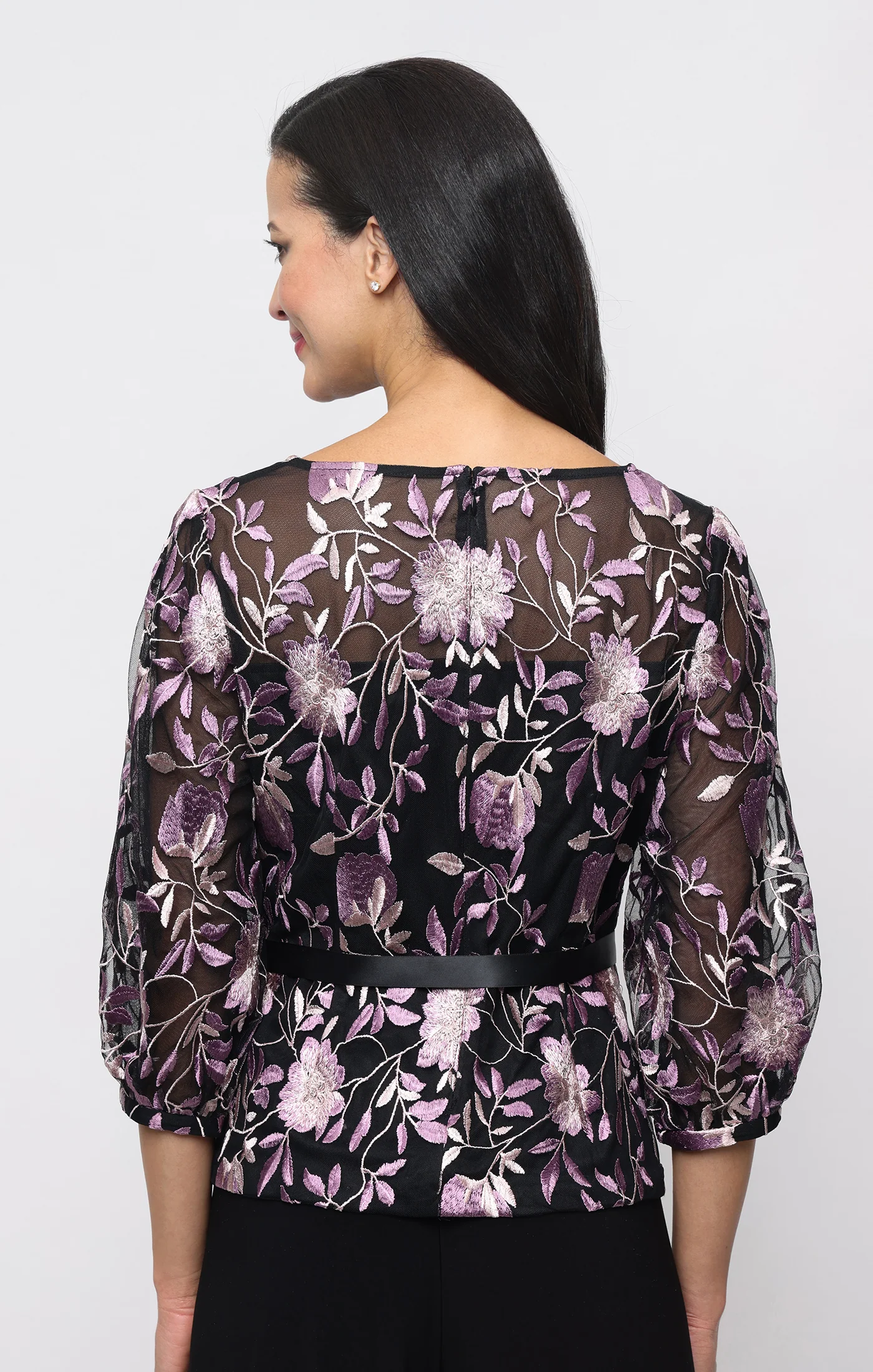Petite Embroidered Blouse with Tie Belt - Image 2