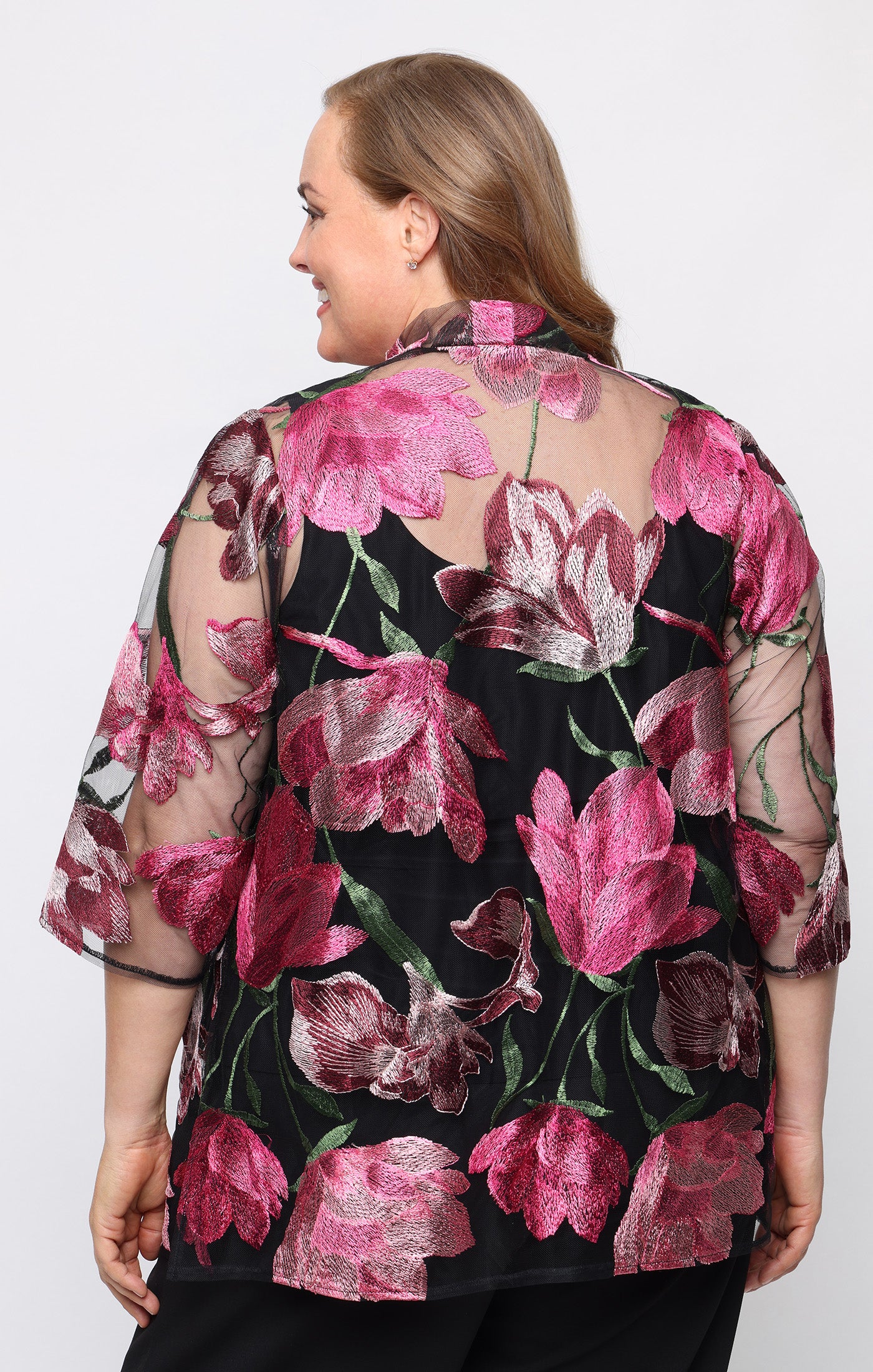 Plus 3/4 Sleeve Embroidered Tulle Twinset - Image 3