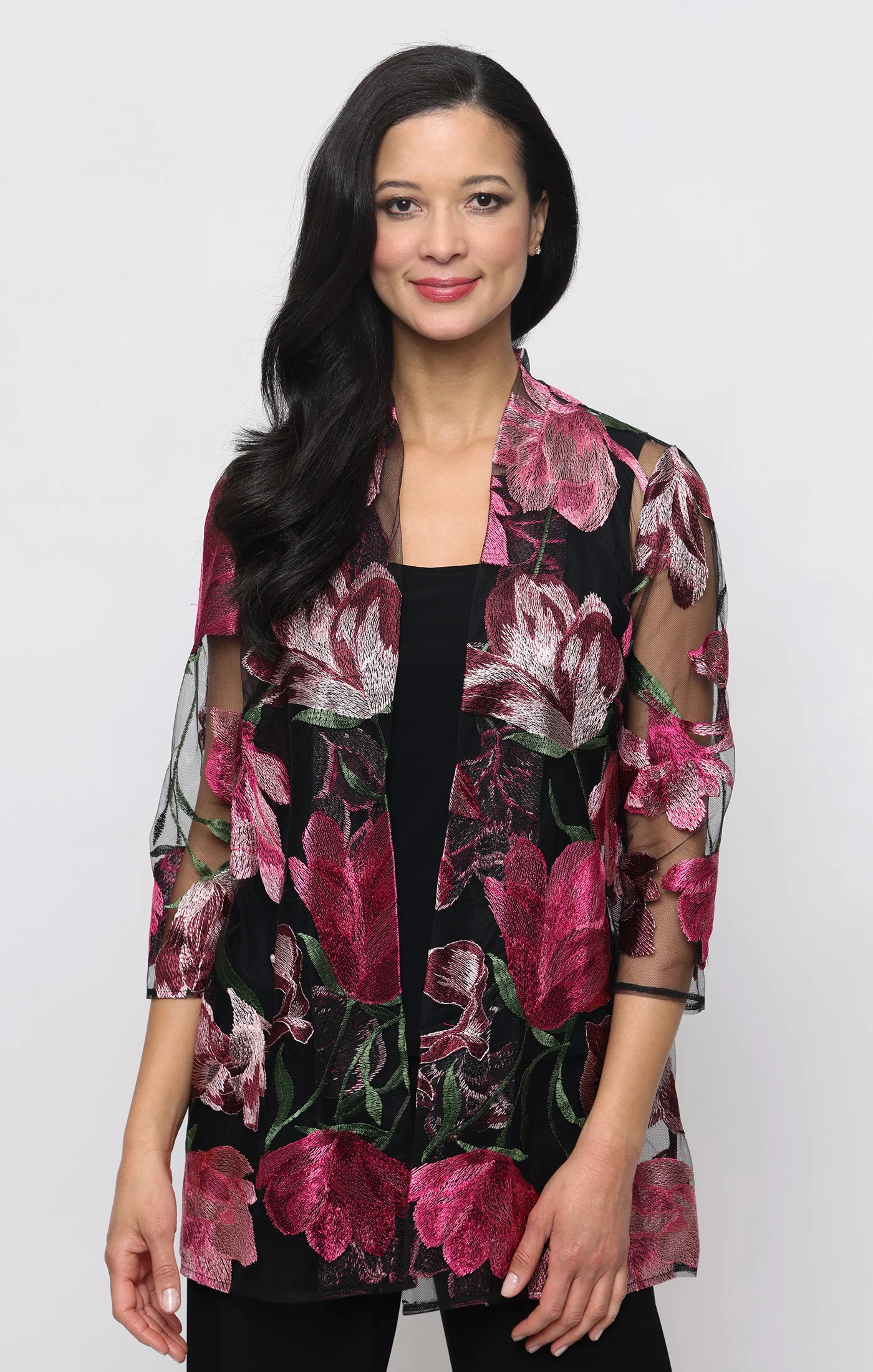 3/4 Sleeve Embroidered Tulle Twinset