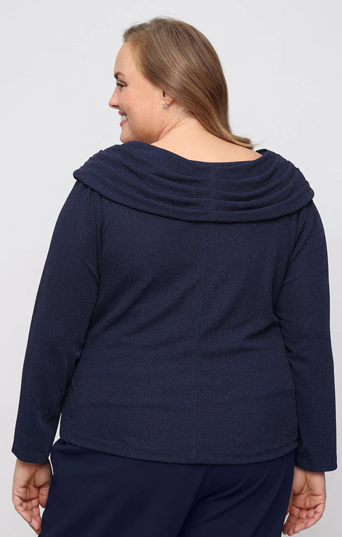 Plus Ruched Collar Metallic Knit Blouse - Image 2