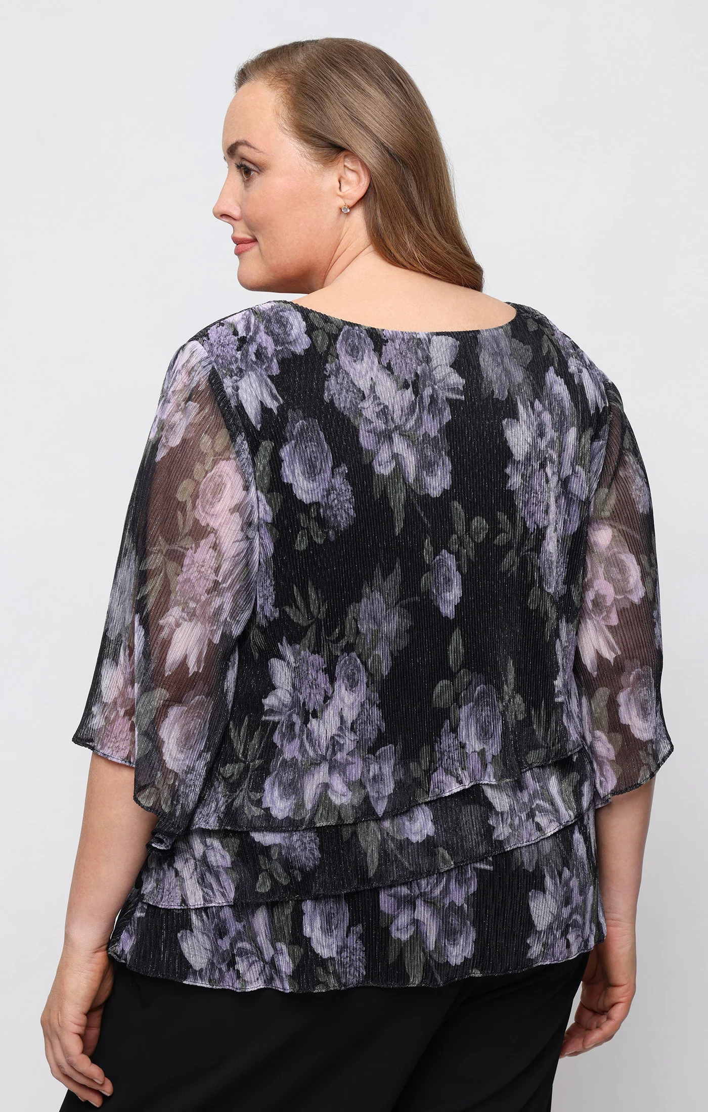 Plus 3/4 Sleeve Printed Blouse with Asymmetric Tiers - Image 2