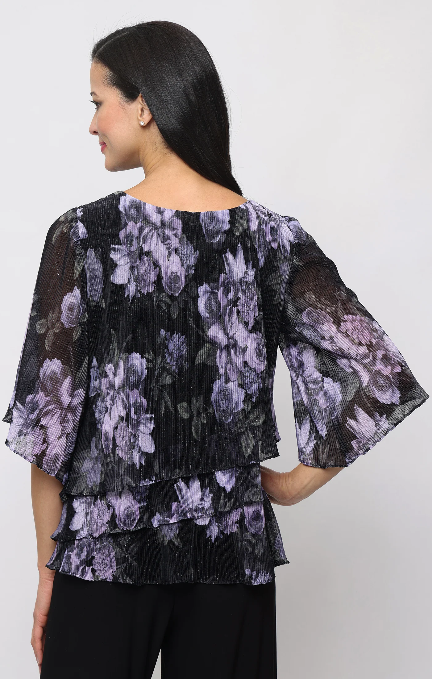 3/4 Sleeve Printed Blouse with Asymmetric Tiers - Image 2