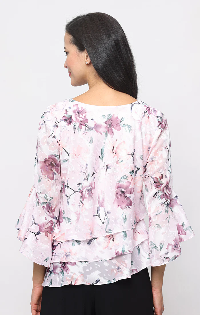 Petite - Bell Sleeve Chiffon Blouse - Image 2