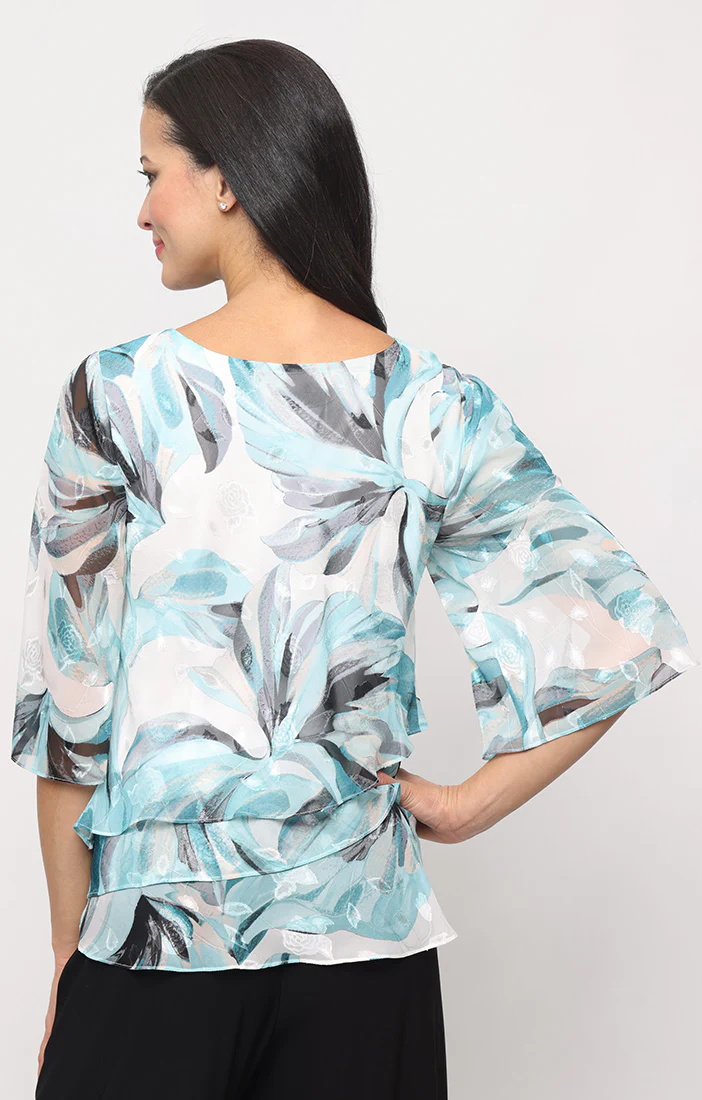 Regular - 3/4 Sleeve Printed Burnout Chiffon Blouse - Image 2