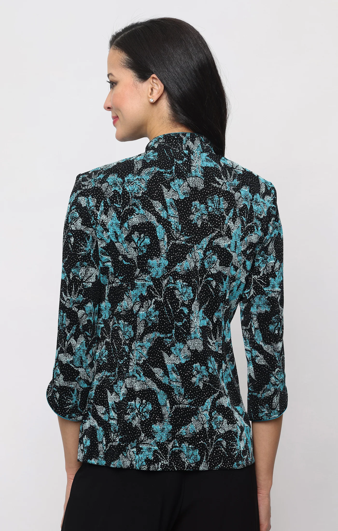 Petite Printed Glitter Knit Twinset With Mandarin Neck - Image 3
