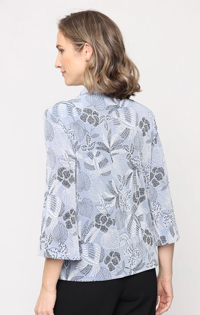 Regular - Printed Slinky Glitter Knit Twinset with Mandarin Cape Neckline Jacket - Image 4