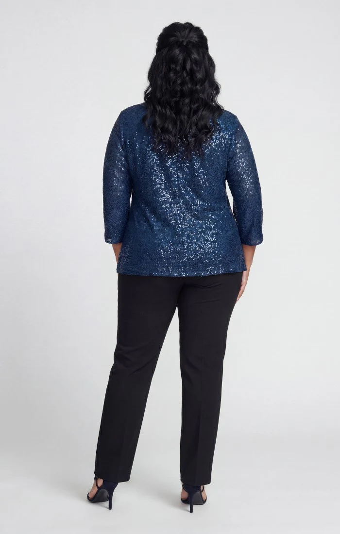 3/4 Sleeve Sequin Crochet Mock Twinset - Image 3
