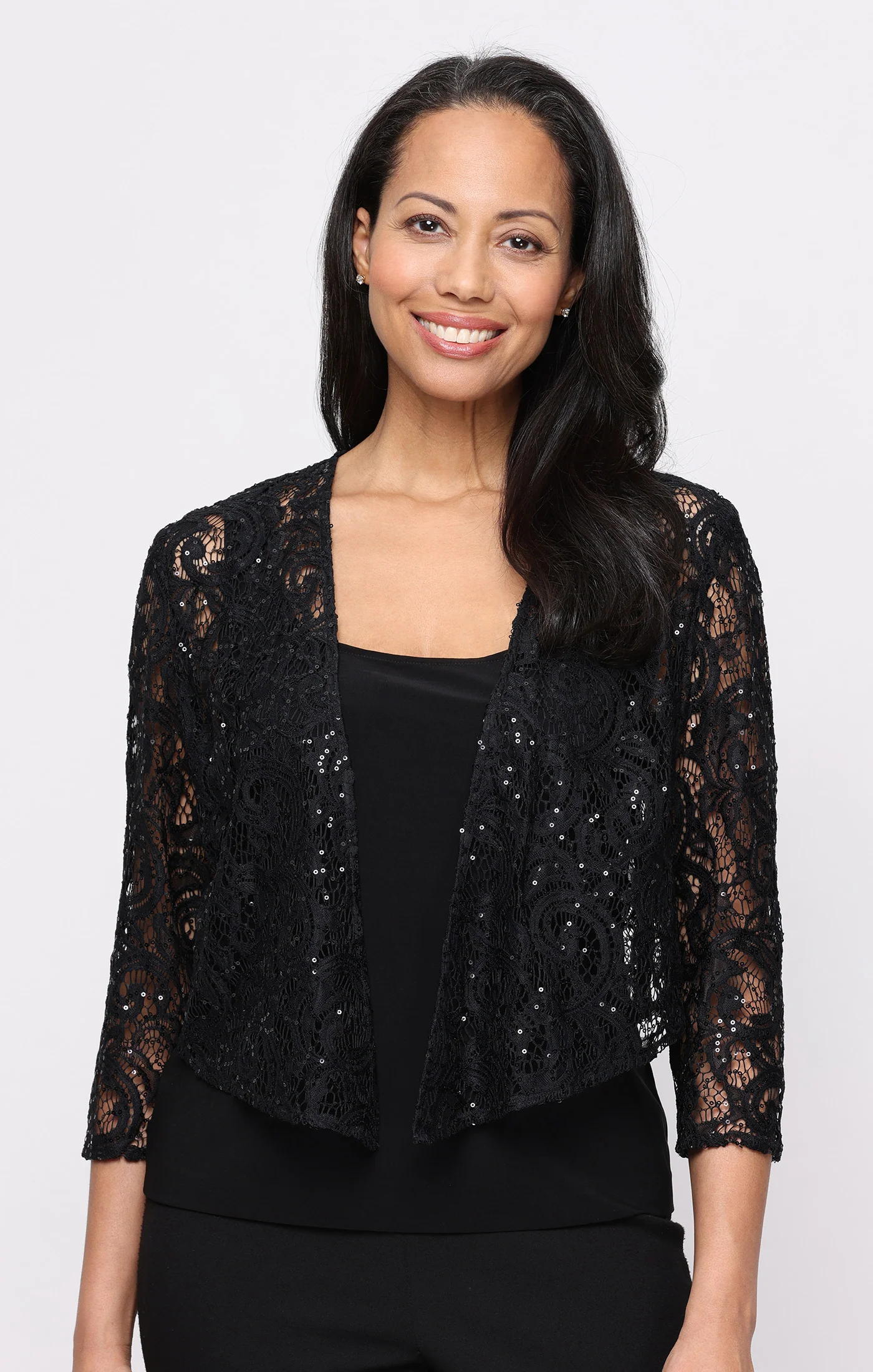 3/4 Sleeve Stretch Sequin Lace Coverup
