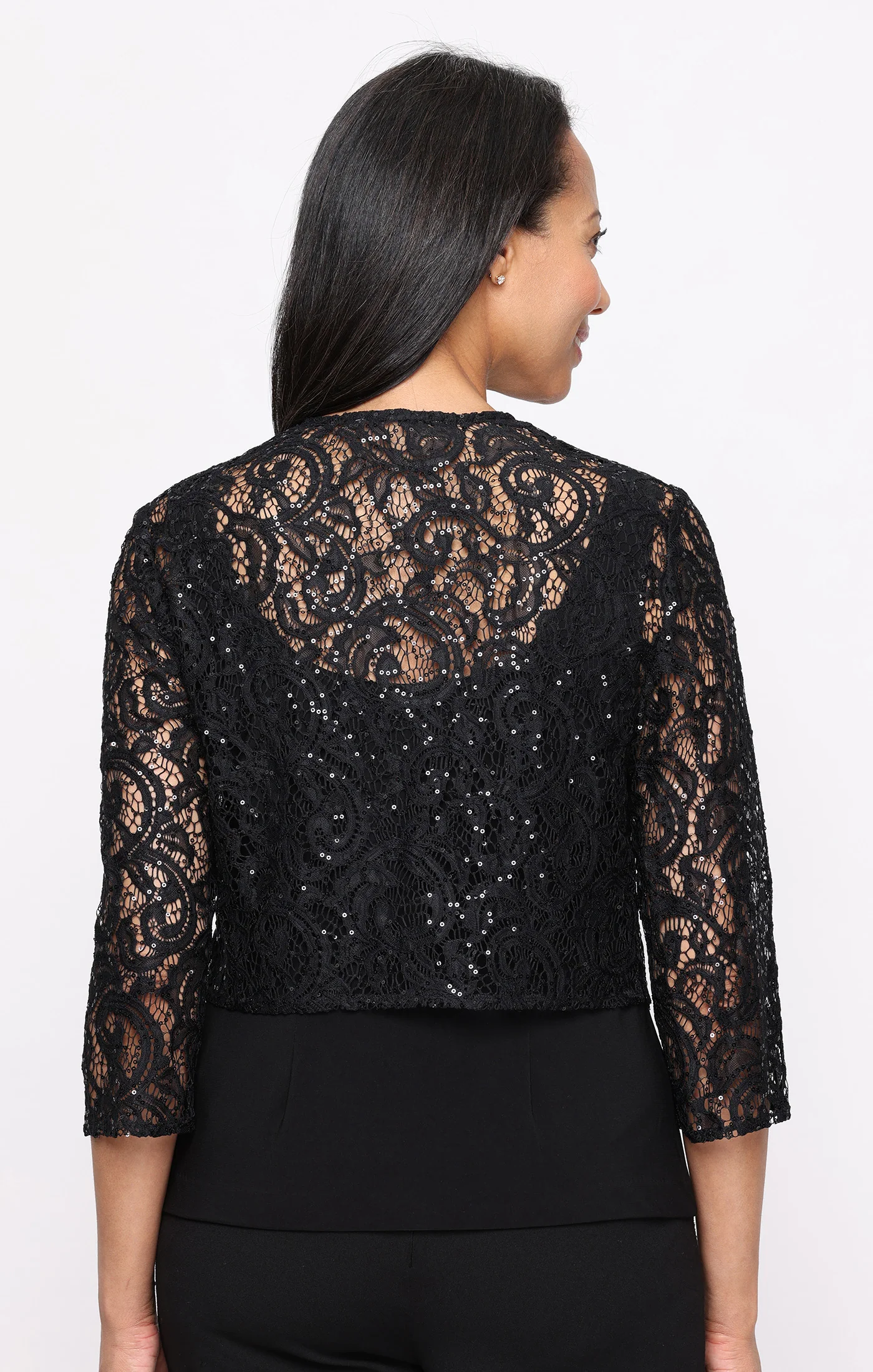 3/4 Sleeve Stretch Sequin Lace Coverup - Image 2
