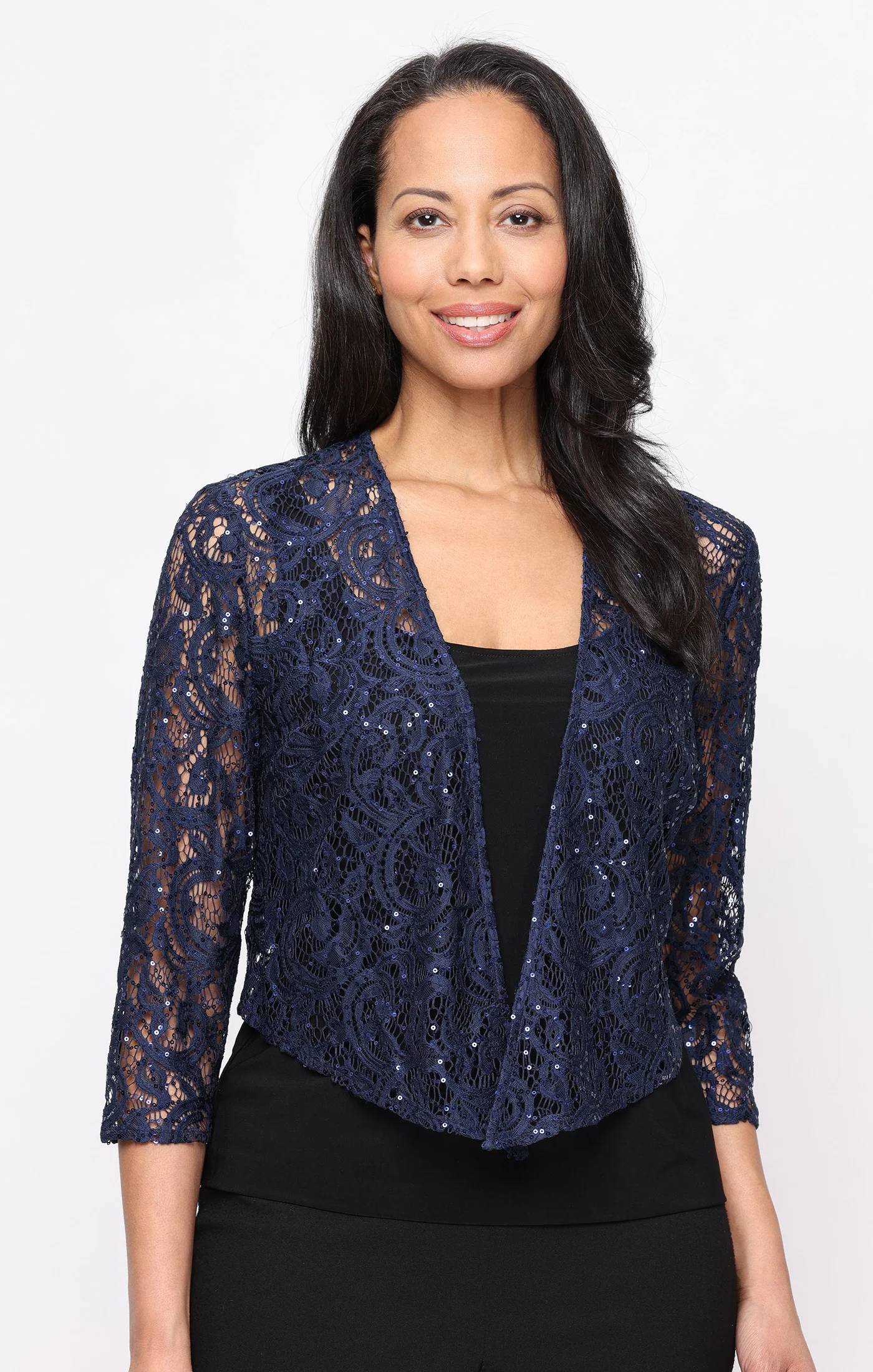 3/4 Sleeve Stretch Sequin Lace Coverup - Image 5