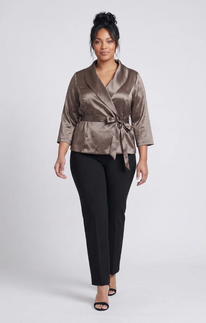Plus 3/4 Sleeve Surplice Blouse with Tie Waist Detail - Image 2