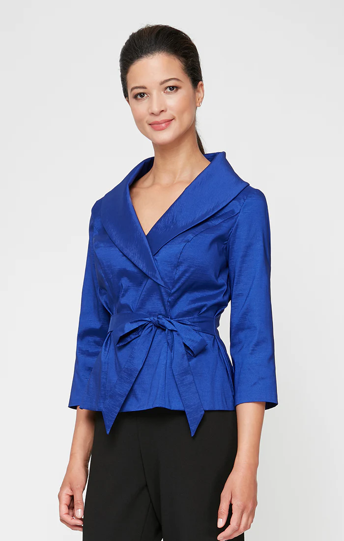 3/4 Sleeve Surplice Blouse with Tie Waist Detail - Image 3
