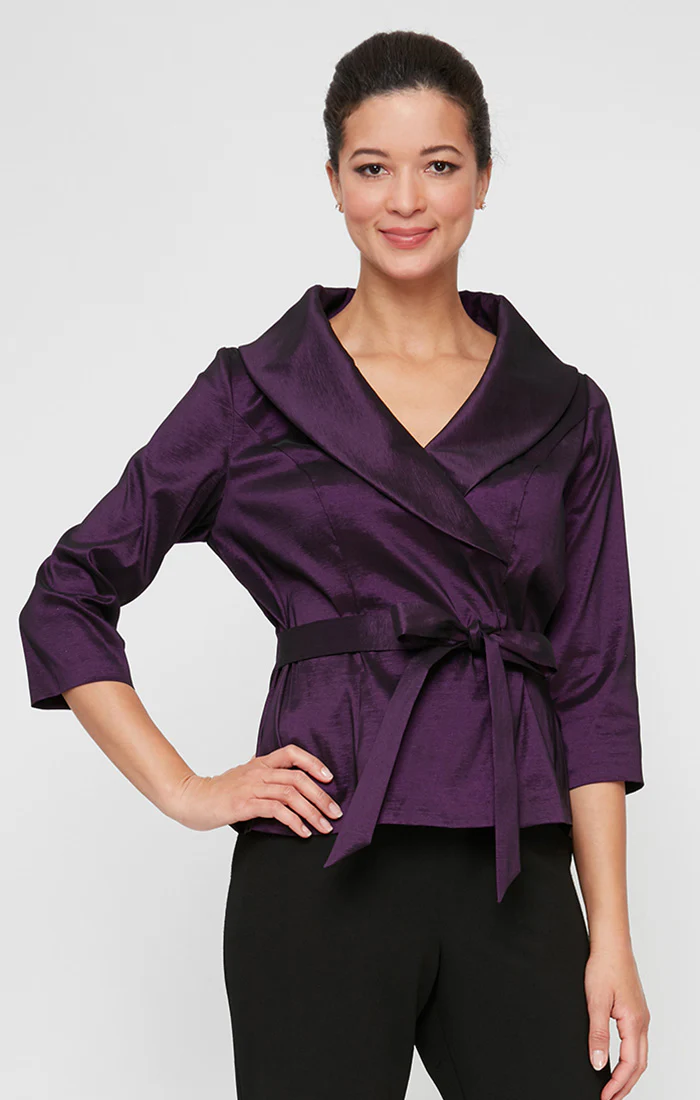 3/4 Sleeve Surplice Blouse with Tie Waist Detail - Image 7