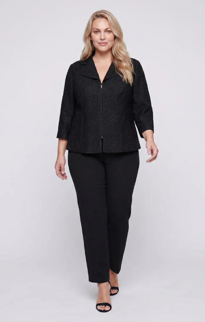 Plus 3/4 Sleeve Textured Jacquard Zip Jacket - Image 2