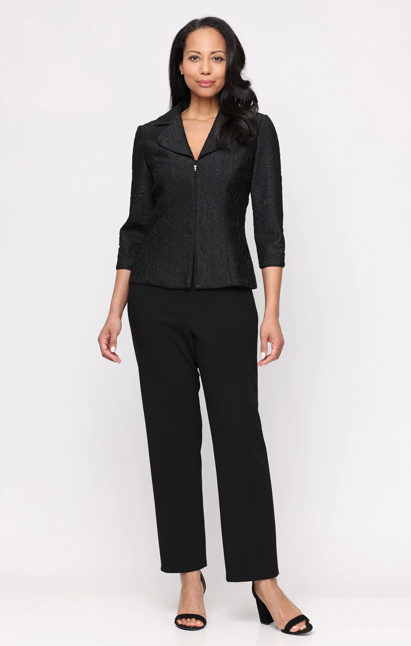 3/4 Sleeve Textured Jacquard Zip Jacket - Image 3