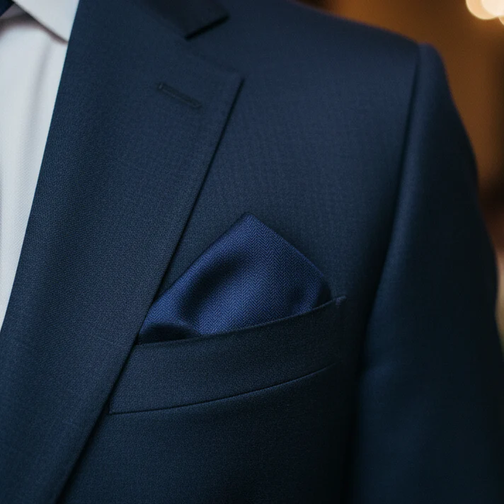 Astute Solid Navy Pocket Square - Image 2