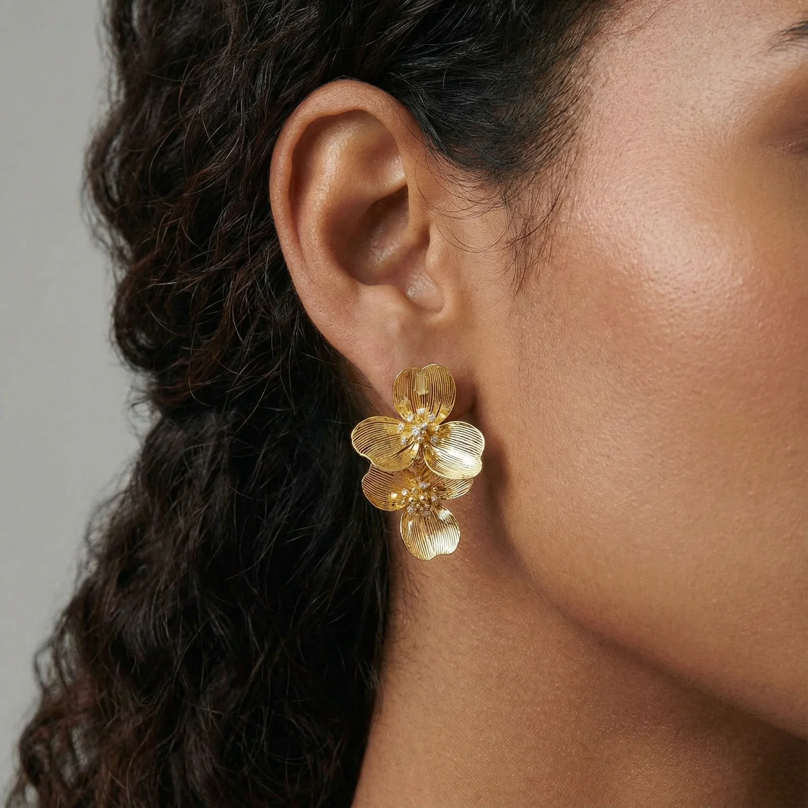 Golden Bloom Double Earrings - Image 3