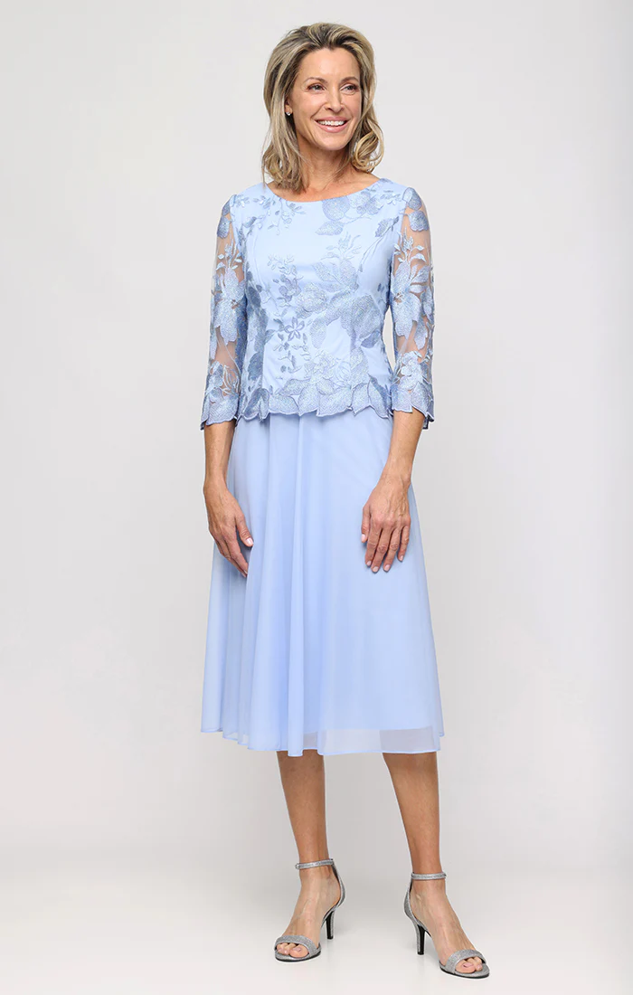 Embroidered Tulle & Chiffon Cocktail Dress