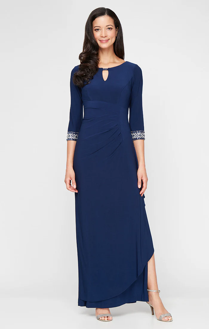 Matte Jersey Keyhole-Neckline A-Line Gown