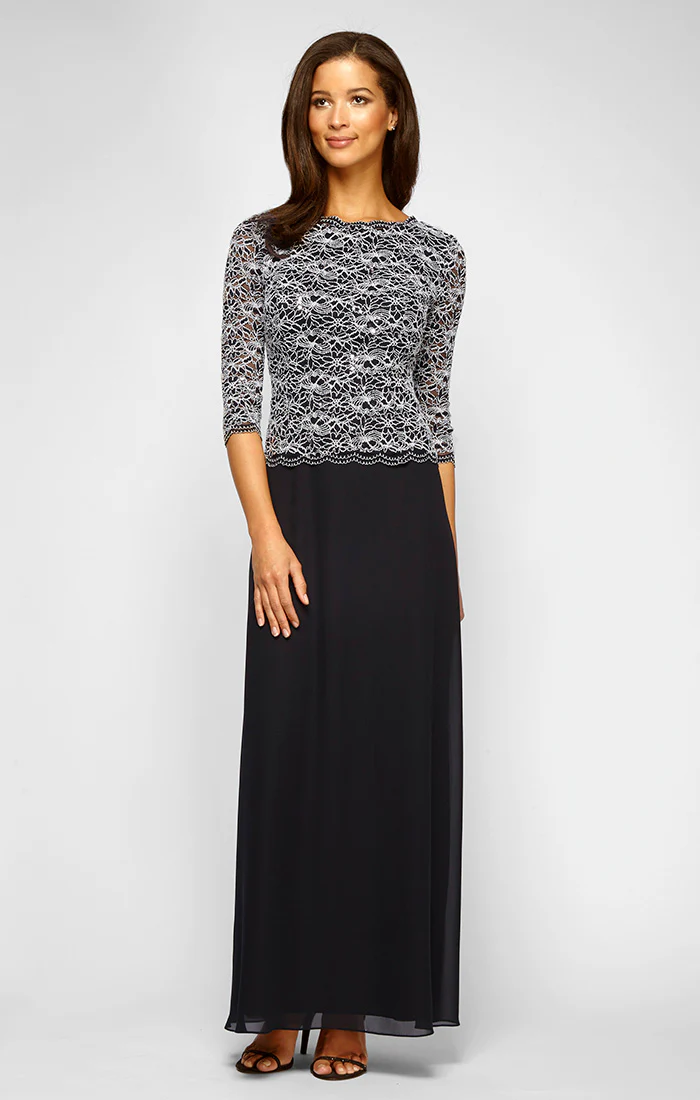 Sequin Lace & Chiffon A-Line Gown