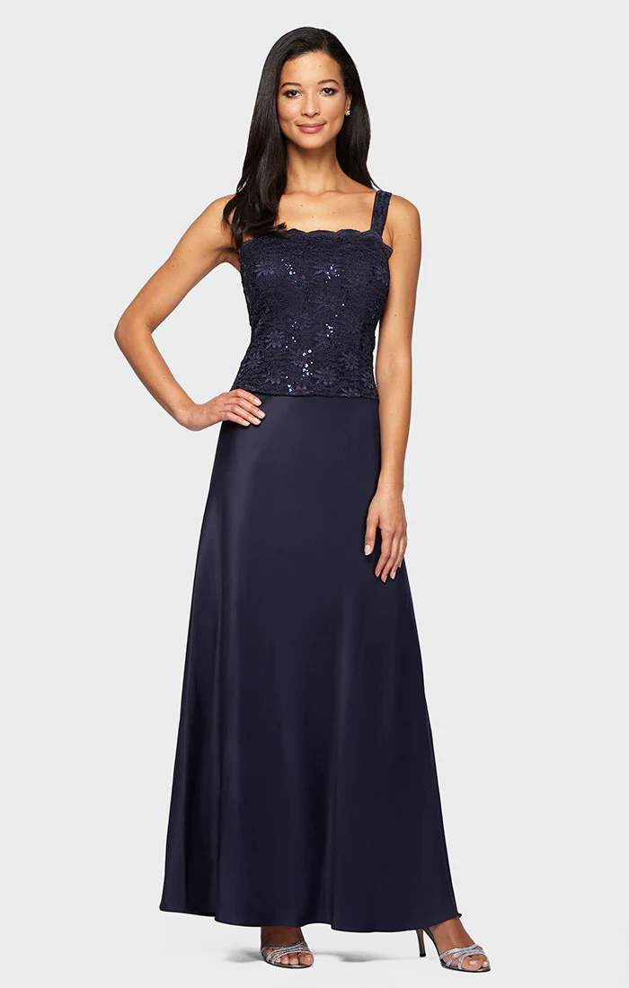 Regular - Lace & Satin Gown with Sheer 3/4 Sleeve Scalloped Lace Jacket - Image 2