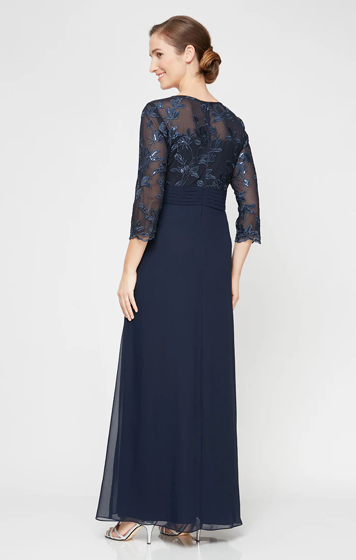 Long Gown with Embroidered Sequin Bodice & Cascade Skirt - Image 2