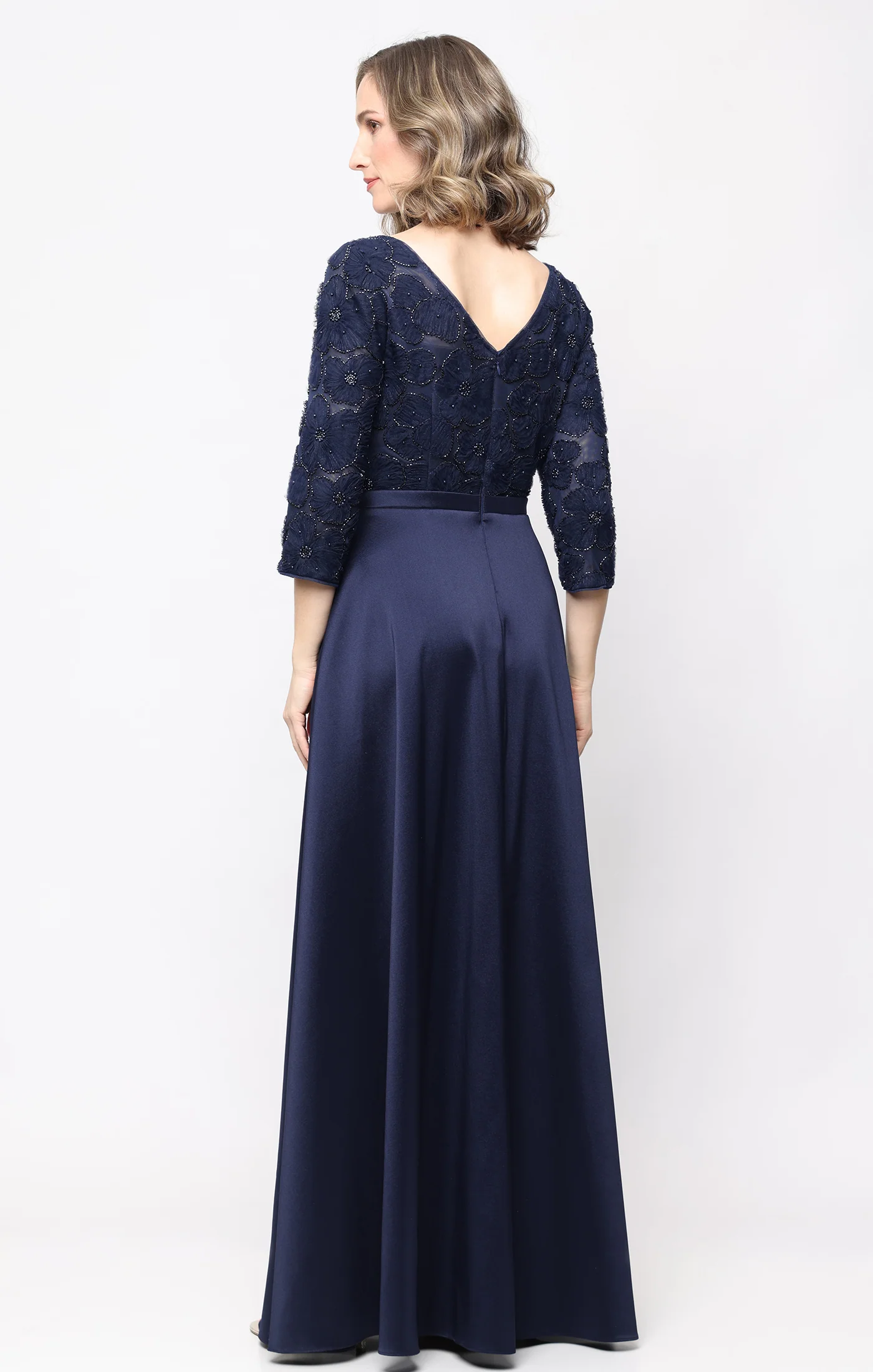 *Long A-Line Dress with Beaded Bodice and Mikado Skirt - Image 3