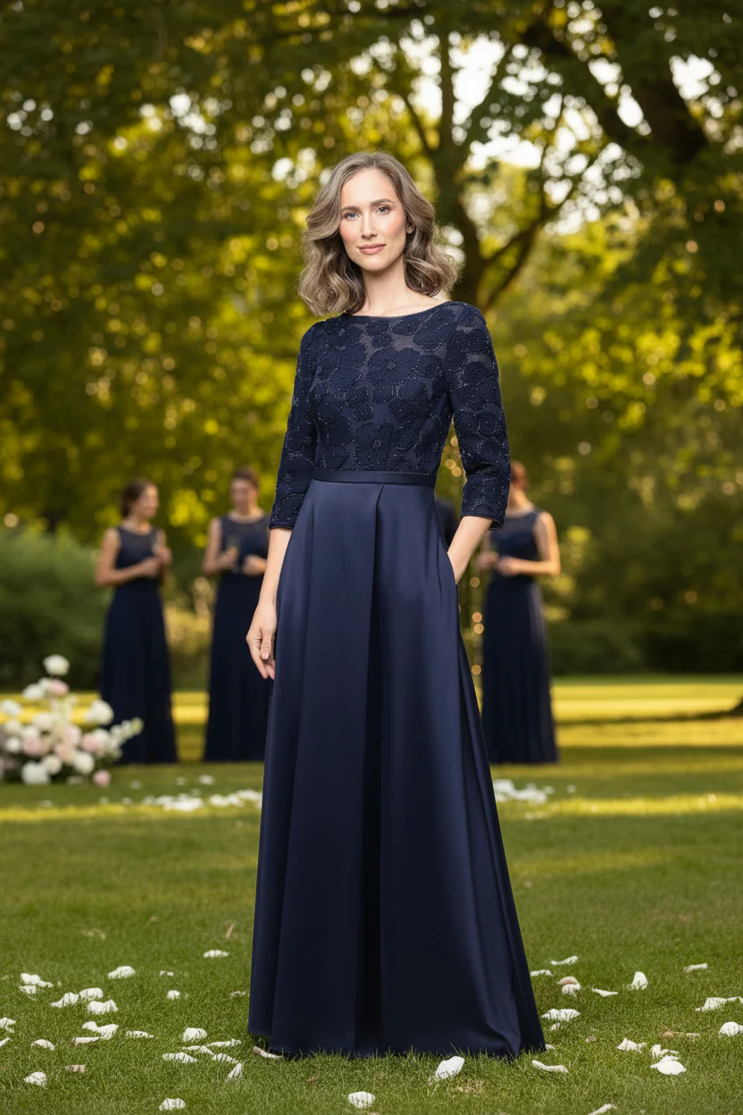 *Long A-Line Dress with Beaded Bodice and Mikado Skirt - Image 4