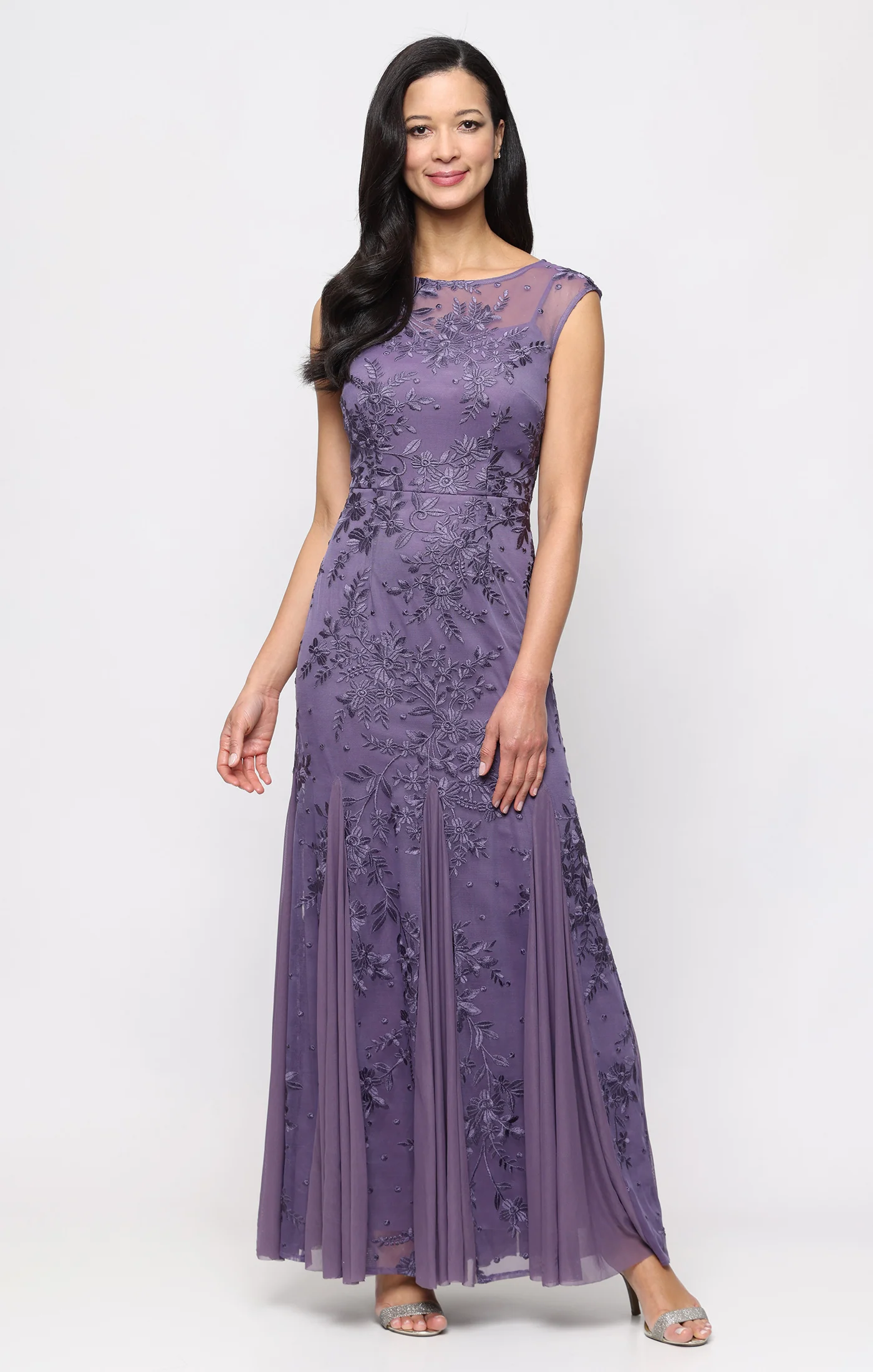 Kelsey Embroidered Tulle Dress with Godet Detail
