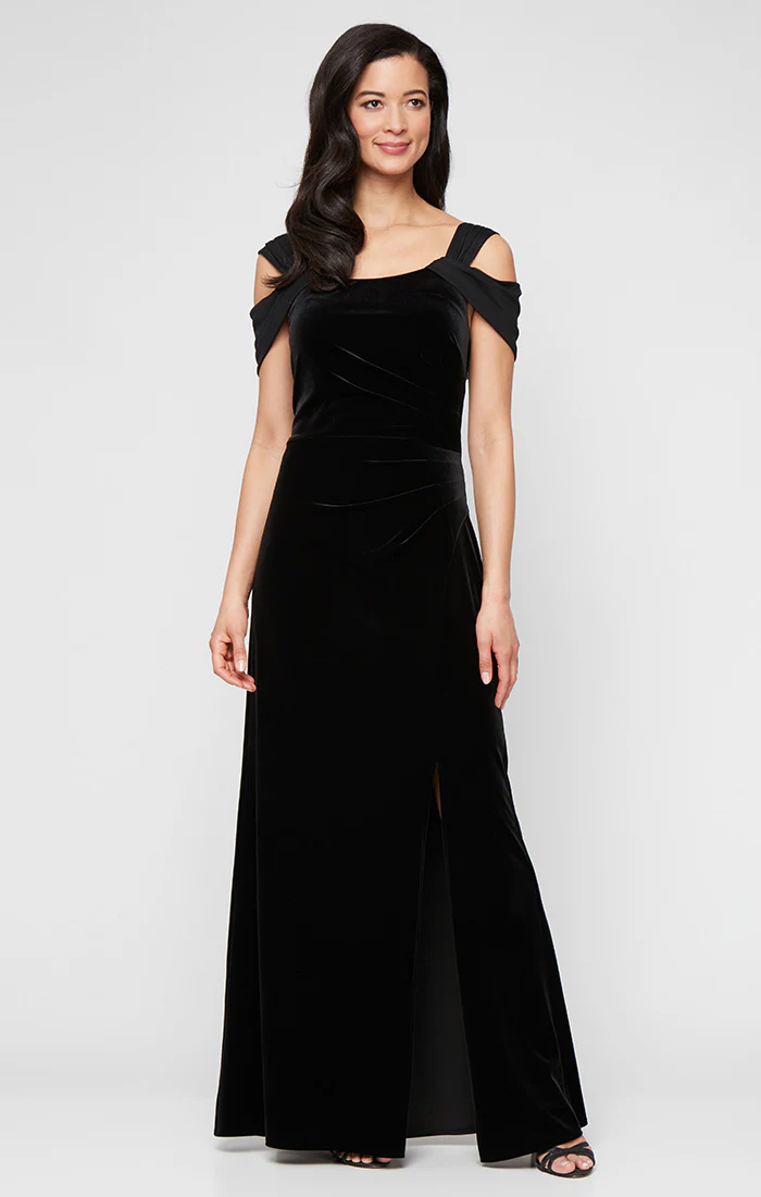 Jasmine Stretch Velvet Slit Dress