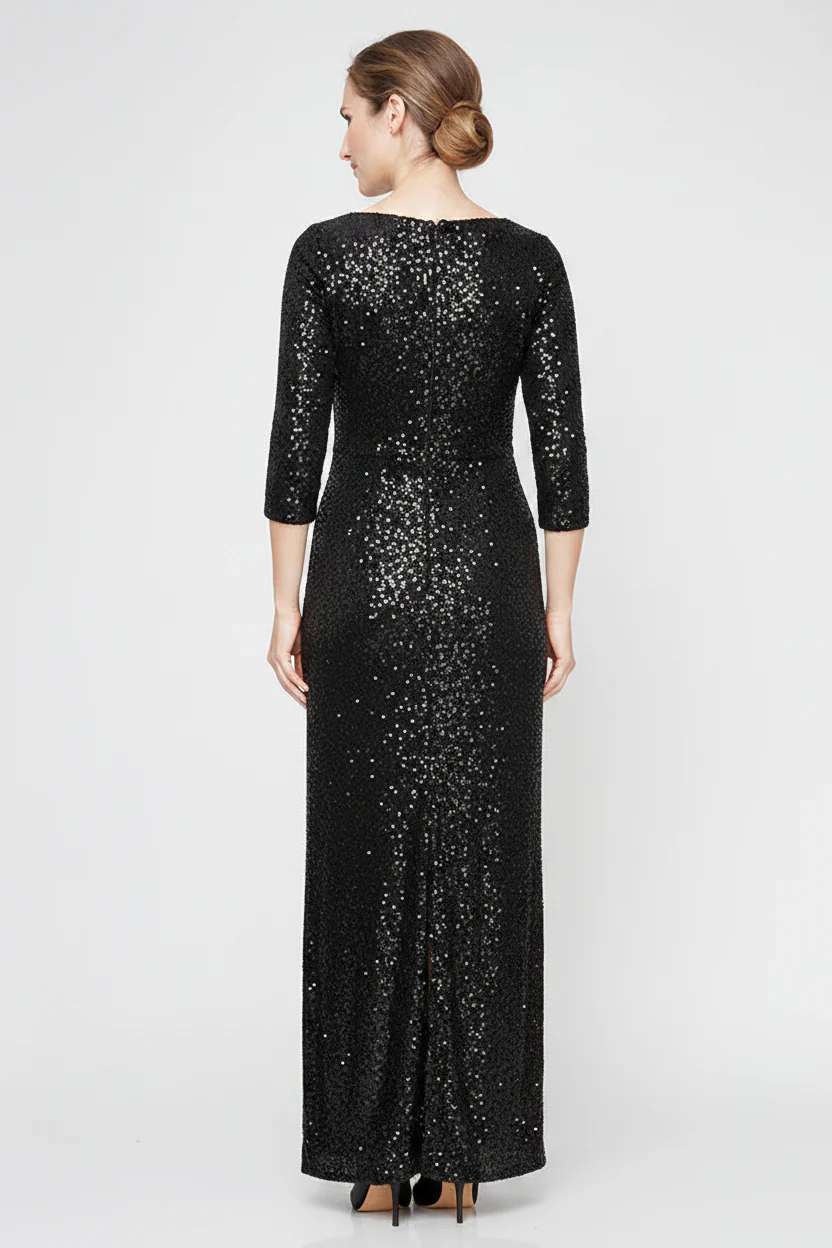 Regular - Long Column Sequin Gown with Surplice Neckline - Image 2