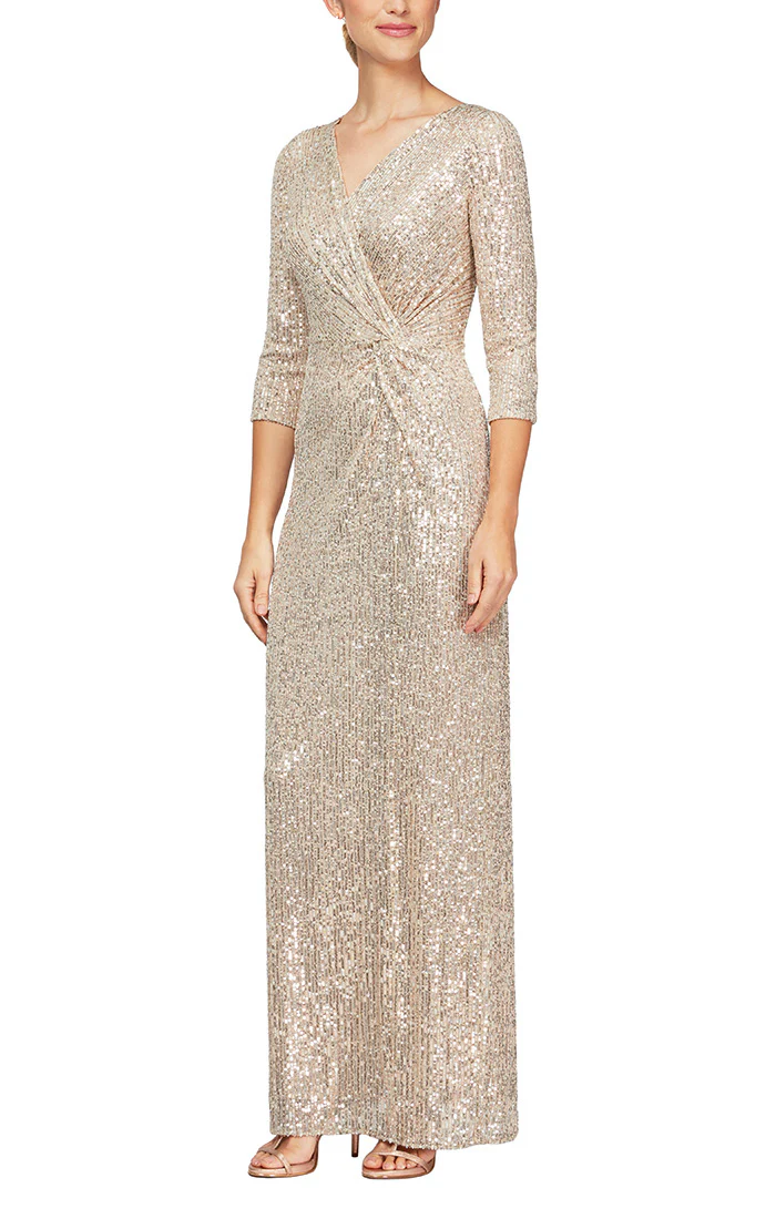 Regular - Long Column Sequin Gown with Surplice Neckline - Image 3
