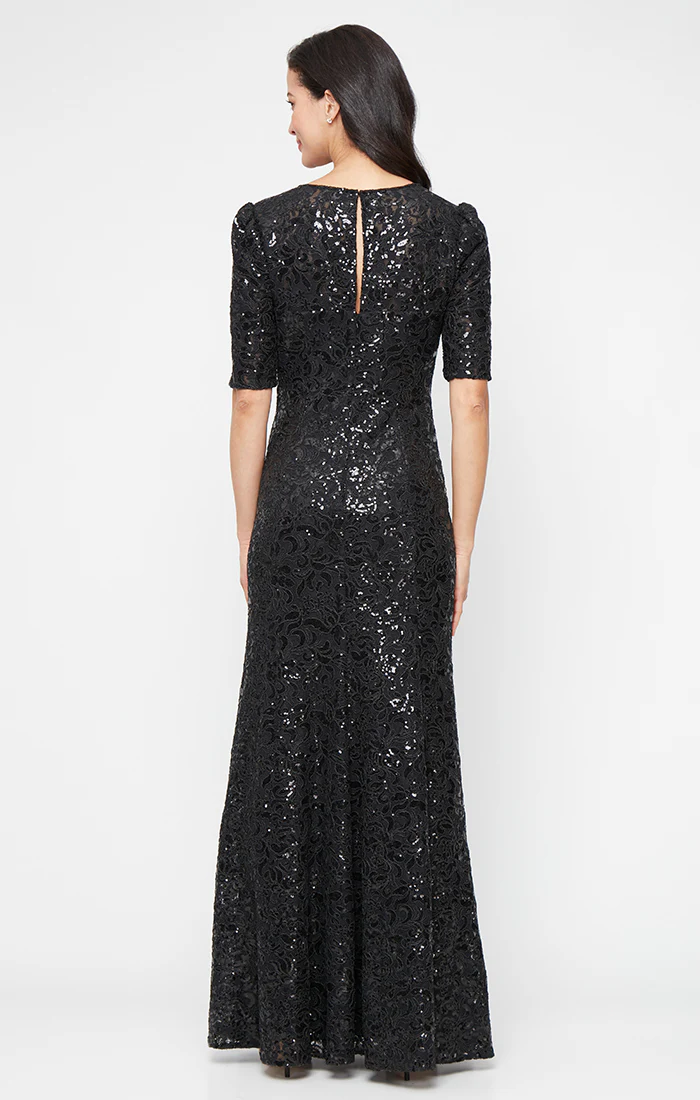 *Long Corded Lace Dress with Sweetheart Neckline and Elbow Sleeves - Image 3