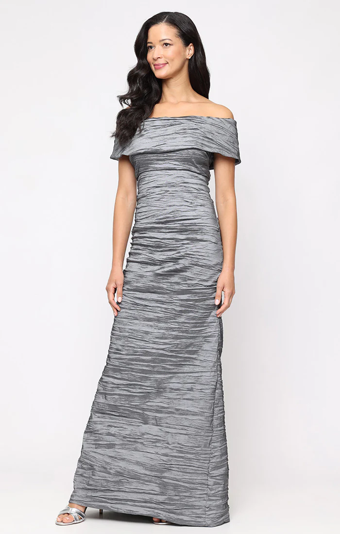Crinkle Stretch Taffeta Off-the-Shoulder Gown