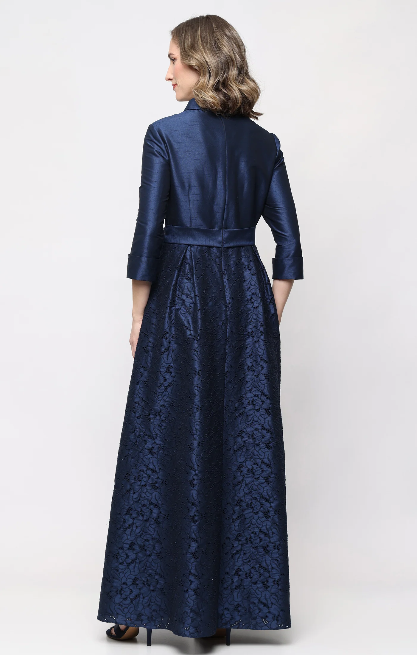 *Long Dupioni Button Front Dress with Tie Waist - Image 3