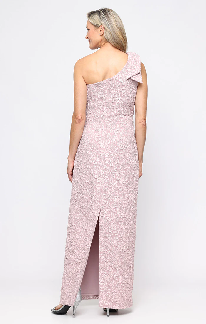 Petite - Embossed Crepe Gown with Bow Shoulder Detail - Image 3