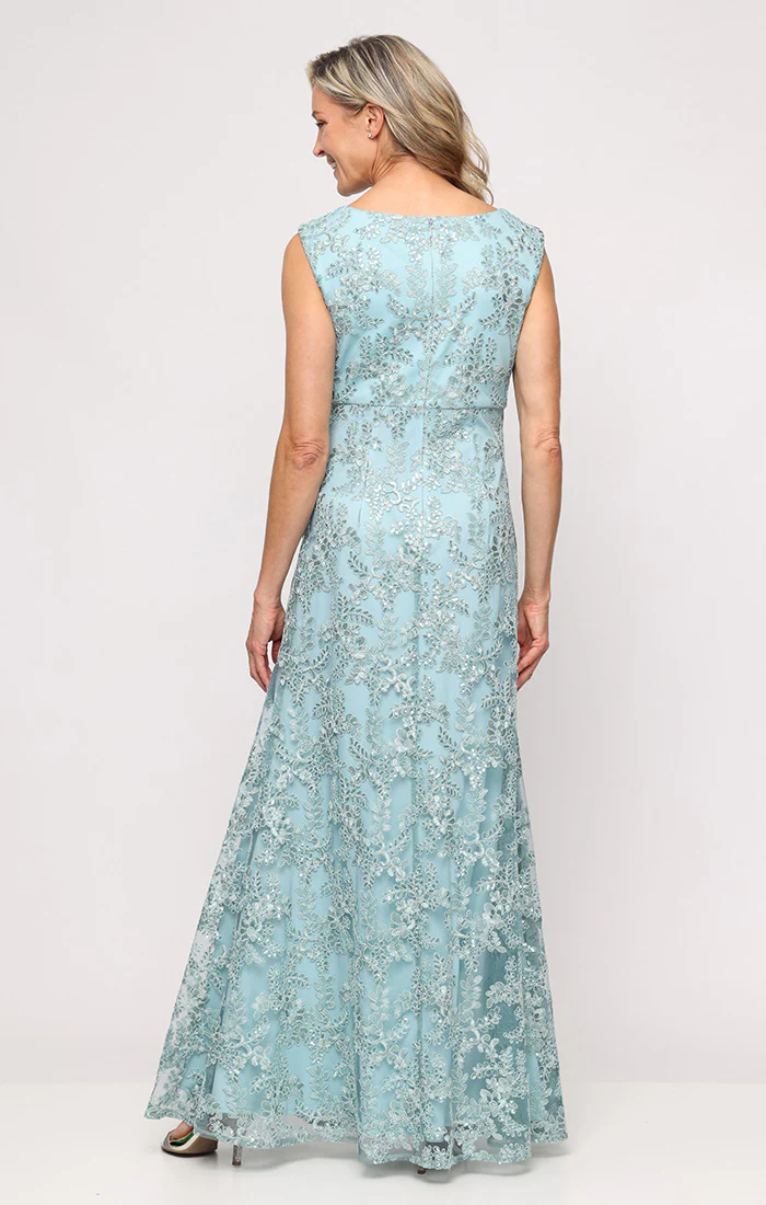 Embroidered Empire Waist Dress with Scallop Detail V-Neckline - Image 3