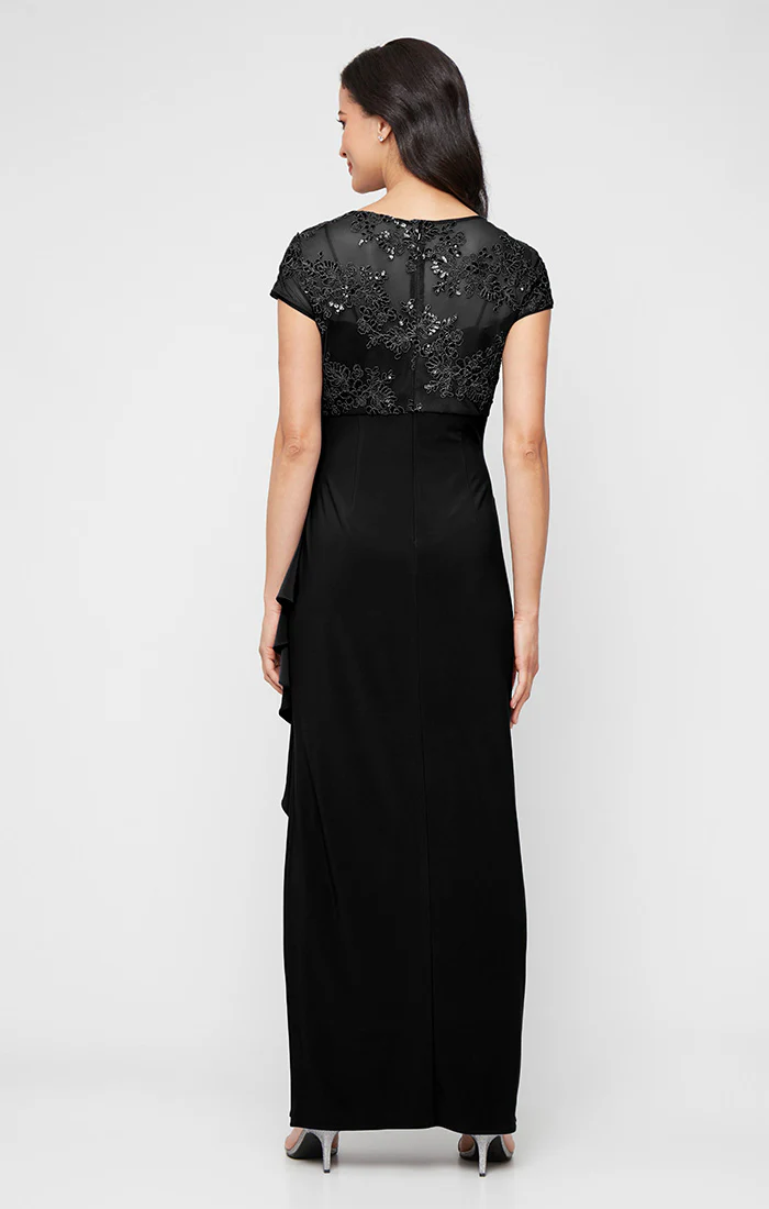 Long Embroidered Tulle Empire Waist Dress - Image 3