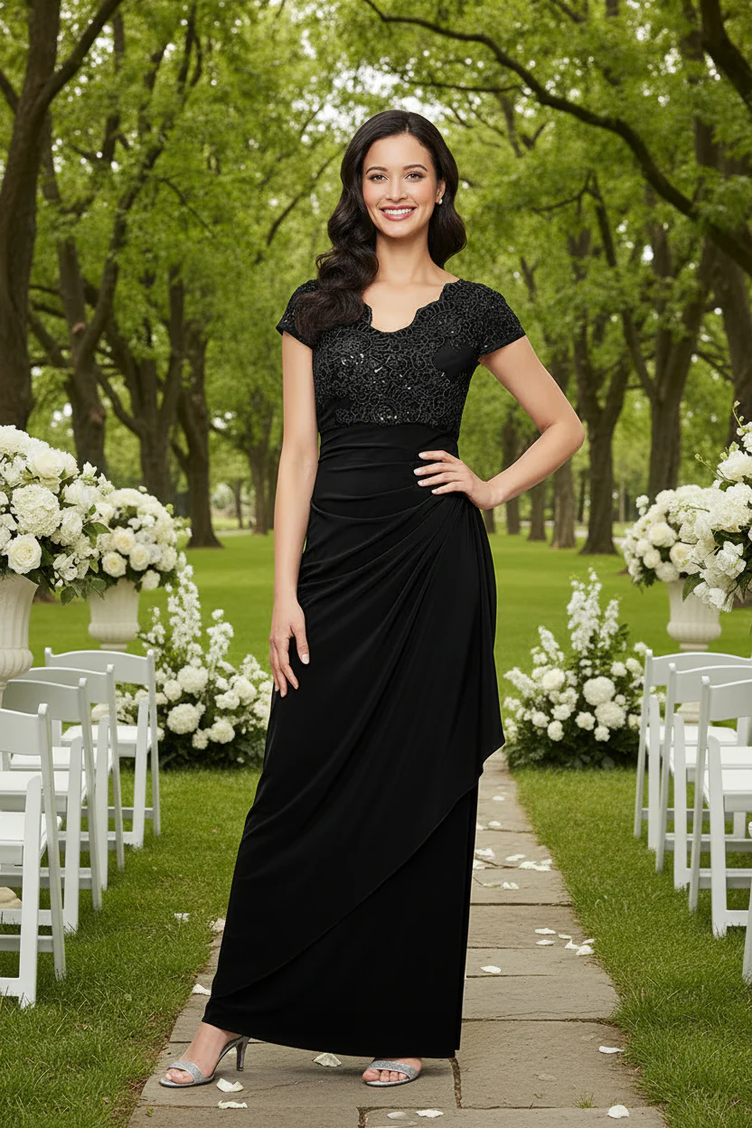 Long Embroidered Tulle Empire Waist Dress - Image 4