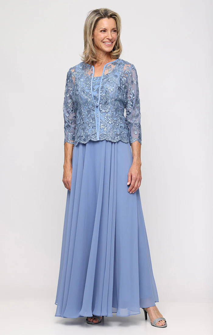 Petite Long Mock Jacket Dress with Scoop Neckline