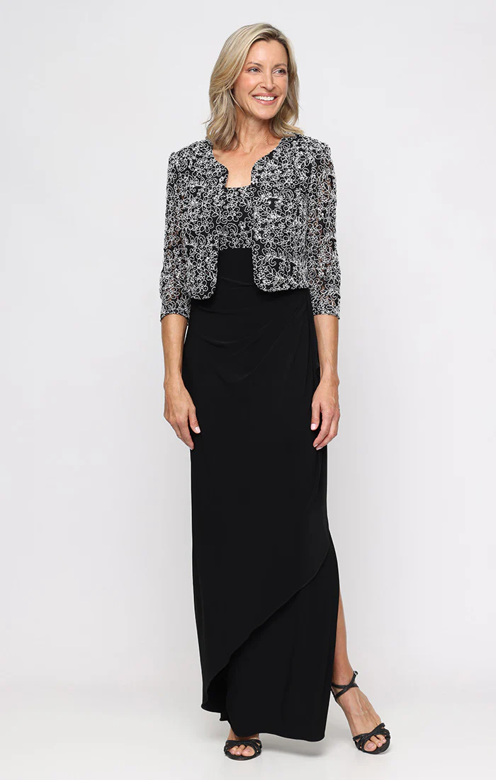 Regular - Empire Waist Corded Lace Dress with Bolero Jacket