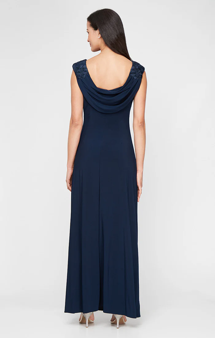 Lace & Jersey Empire Waist Gown with Cowl Back Detail - Image 3